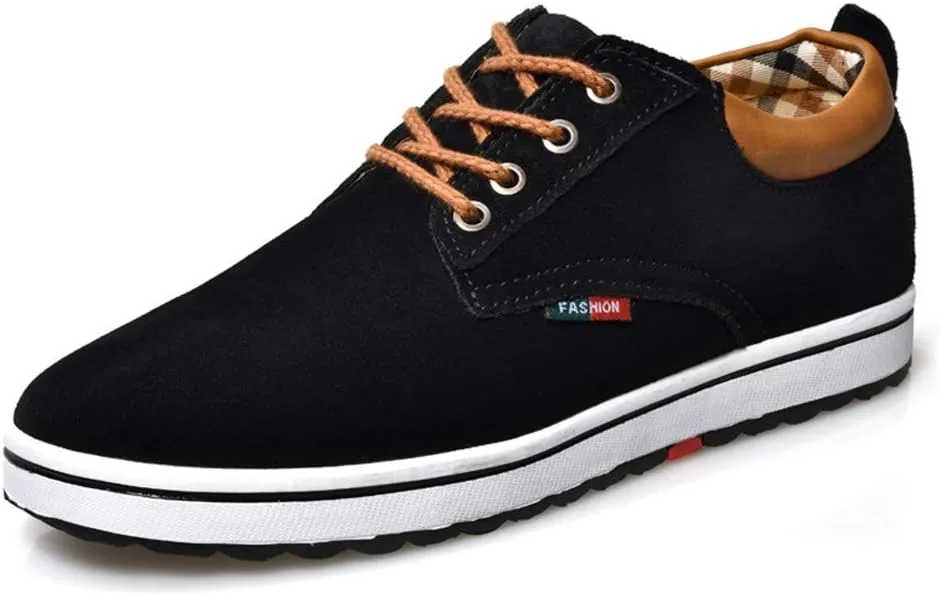 ailishabroy Men's Invisible Increase 2.36in Casual Leather Shoes Lace up Running Shoes senakers