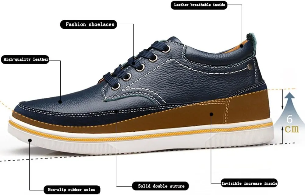 ailishabroy Men's Invisible Increase 2.36in Casual Leather Shoes Lace up Running Shoes senakers