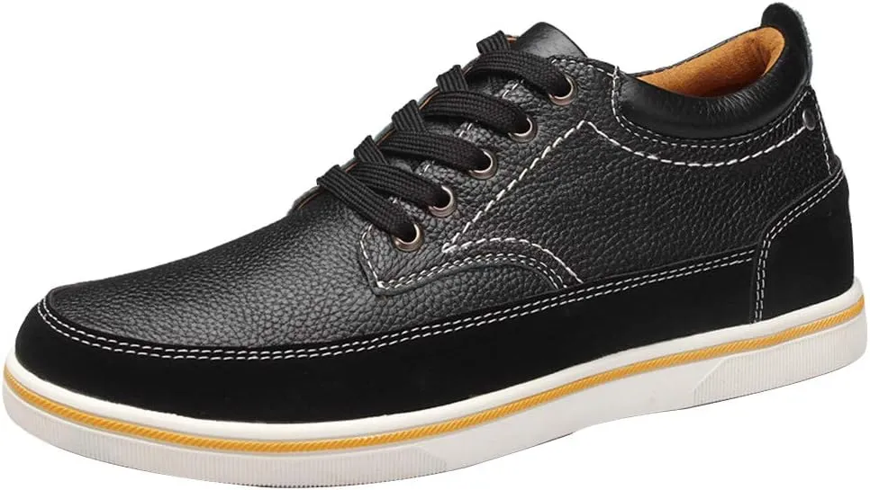 ailishabroy Men's Invisible Increase 2.36in Casual Leather Shoes Lace up Running Shoes senakers