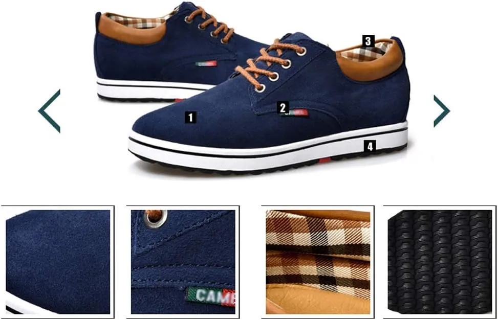 ailishabroy Men's Invisible Increase 2.36in Casual Leather Shoes Lace up Running Shoes senakers