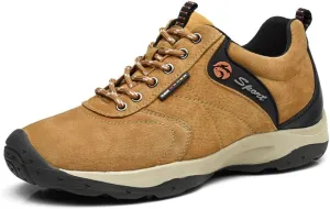 ailishabroy Men's Invisible Increase 2.36in Casual Leather Shoes Lace up Running Shoes senakers
