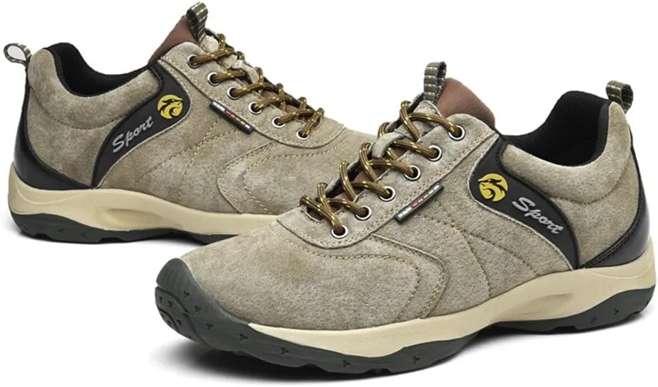 ailishabroy Men's Invisible Increase 2.36in Casual Leather Shoes Lace up Running Shoes senakers