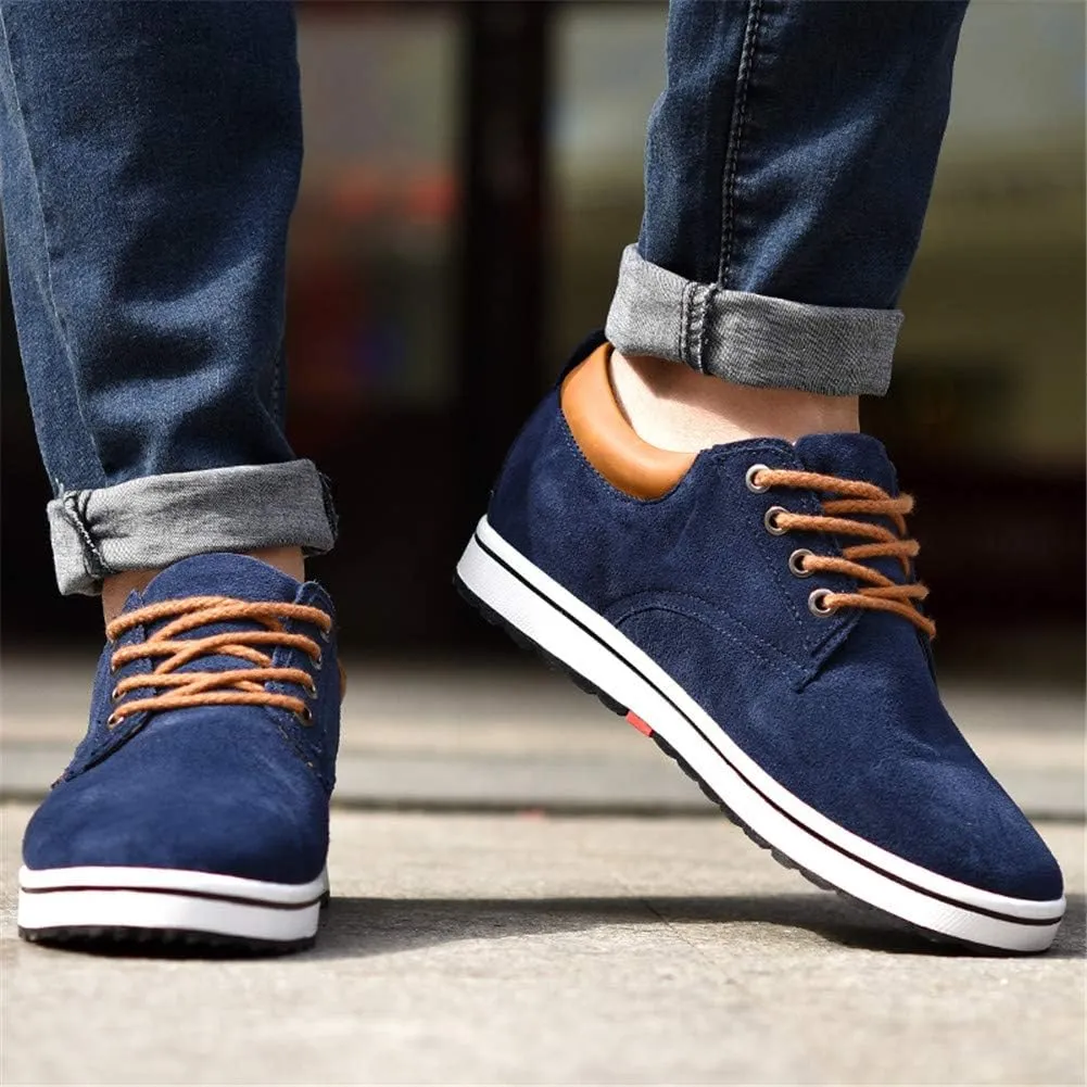 ailishabroy Men's Invisible Increase 2.36in Casual Leather Shoes Lace up Running Shoes senakers