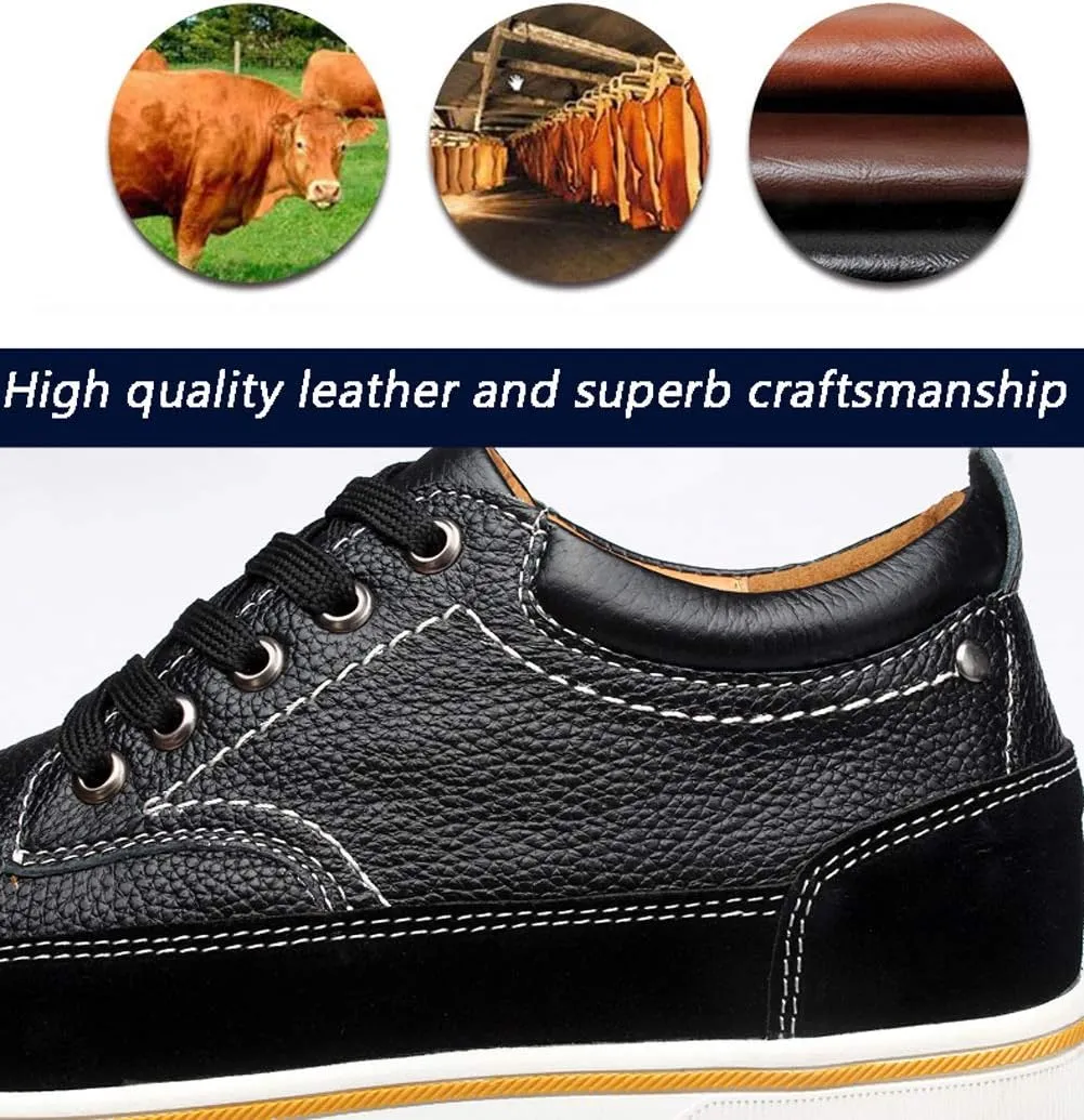 ailishabroy Men's Invisible Increase 2.36in Casual Leather Shoes Lace up Running Shoes senakers