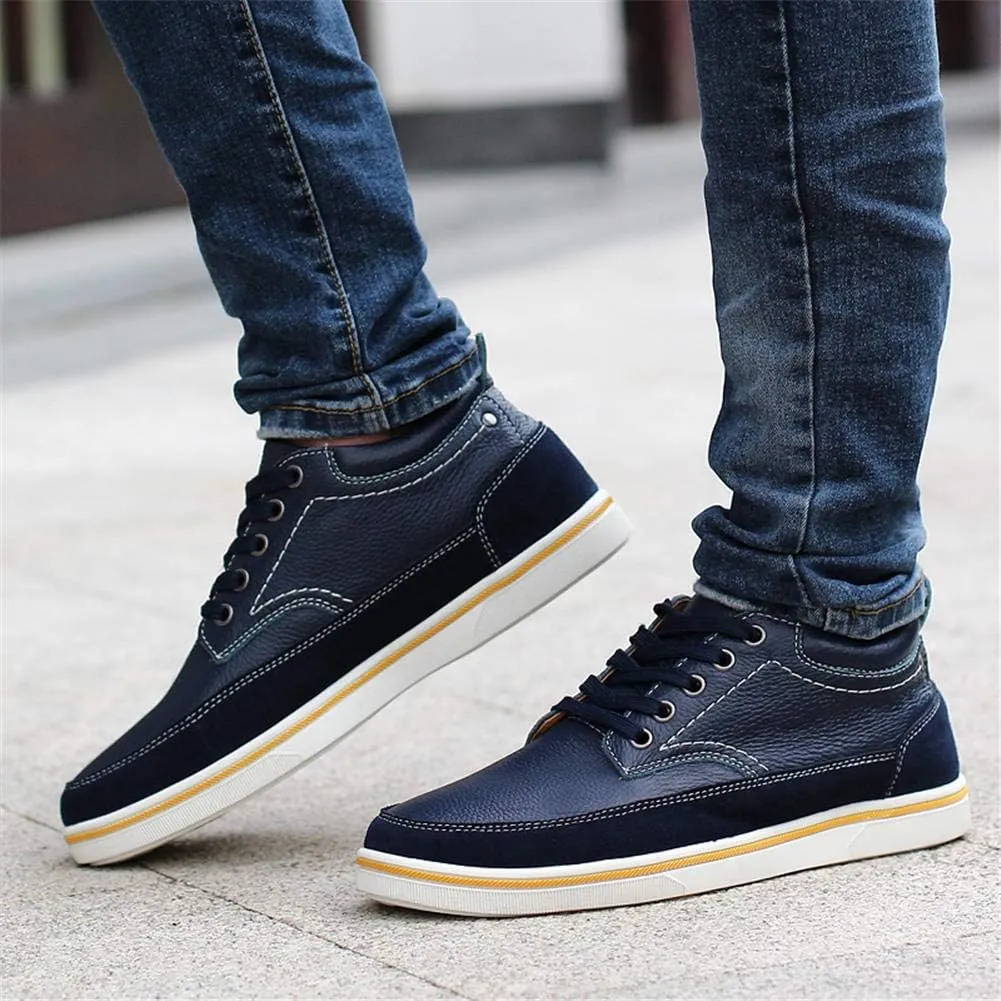 ailishabroy Men's Invisible Increase 2.36in Casual Leather Shoes Lace up Running Shoes senakers