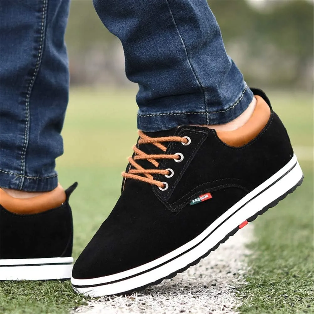ailishabroy Men's Invisible Increase 2.36in Casual Leather Shoes Lace up Running Shoes senakers
