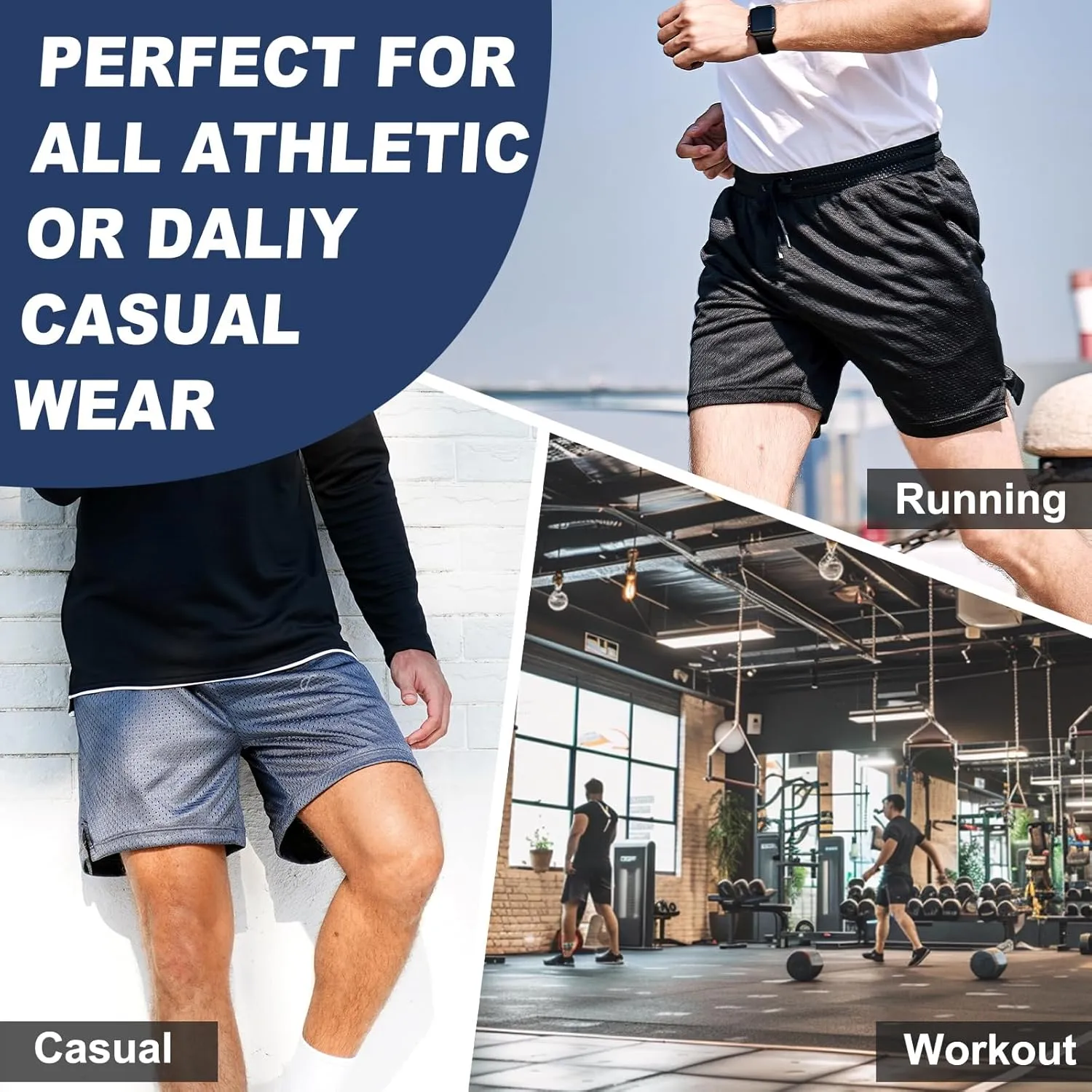 AIMPACT Mens Mesh Shorts Breathable Double Layer Fabric 6 Inch Basketball Sportswear Lounge Shorts