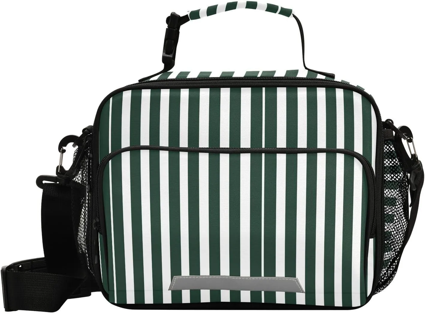 ALAZA Deep Green White Stripes Insulated Lunch Bag Portable Reusable Cooler Lunch Tote Bag with Shoulder Strap for Women Men Work Office Picnic College