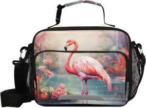 ALAZA Flamingo Flowers in The Lake Insulated Lunch Bag Portable Reusable Cooler Lunch Tote Bag with Shoulder Strap for Women Men Work Office Picnic College