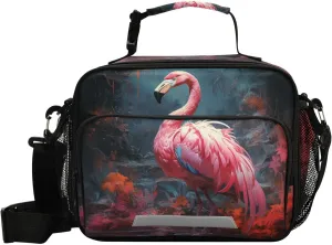 ALAZA Flamingo in The Forest Insulated Lunch Bag Portable Reusable Cooler Lunch Tote Bag with Shoulder Strap for Women Men Work Office Picnic College