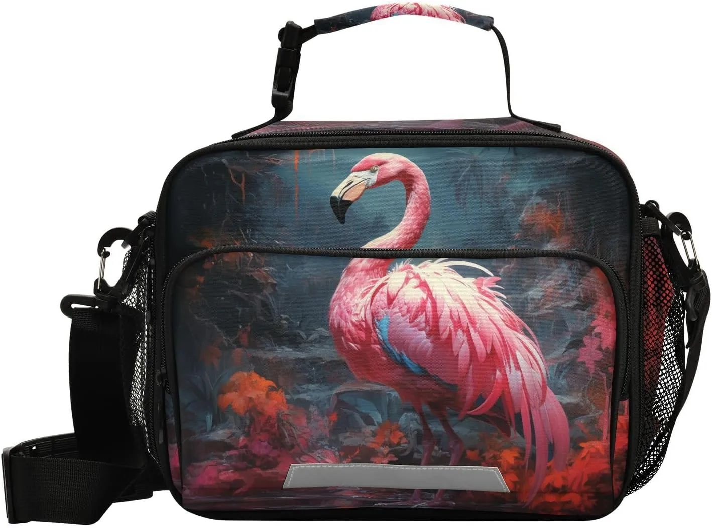 ALAZA Flamingo in The Forest Insulated Lunch Bag Portable Reusable Cooler Lunch Tote Bag with Shoulder Strap for Women Men Work Office Picnic College