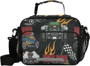 ALAZA Kids Lunch Box for School Girls Boys, Cars Turbocharged Engine Flames Kids Lunchbox Insulated Reusable Meal Container Lunch Bag with Shoulder Strap