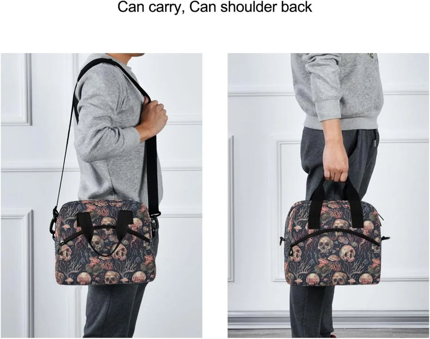 ALAZA Skulls and Jellyfish Insulated Lunch Bag Women Men Portable Reusable Cooler Lunch Tote Bag for Work Office Picnic College