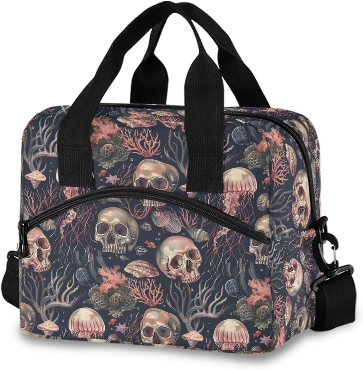 ALAZA Skulls and Jellyfish Insulated Lunch Bag Women Men Portable Reusable Cooler Lunch Tote Bag for Work Office Picnic College
