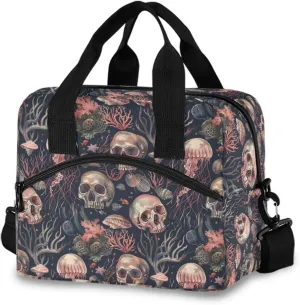ALAZA Skulls and Jellyfish Insulated Lunch Bag Women Men Portable Reusable Cooler Lunch Tote Bag for Work Office Picnic College