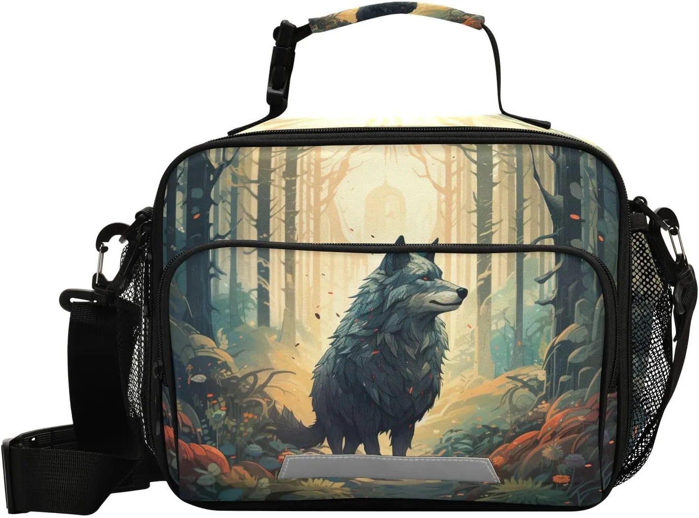 ALAZA Wolf Forest Floral Insulated Lunch Bag Portable Reusable Cooler Lunch Tote Bag with Shoulder Strap for Women Men Work Office Picnic College