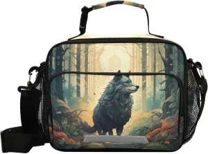 ALAZA Wolf Forest Floral Insulated Lunch Bag Portable Reusable Cooler Lunch Tote Bag with Shoulder Strap for Women Men Work Office Picnic College