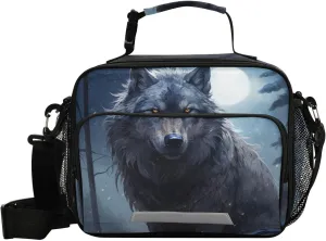 ALAZA Wolf Forest Moon Insulated Lunch Bag Portable Reusable Cooler Lunch Tote Bag with Shoulder Strap for Women Men Work Office Picnic College