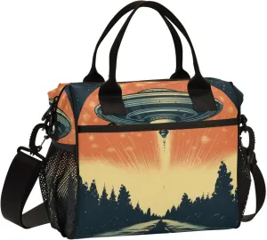 Alien Spaceship Large Insulated Lunch Bag for Office Work School Picnic Reusable Tote Bag