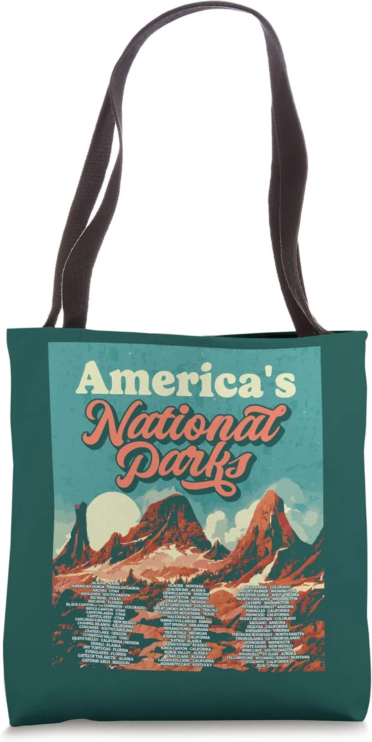 All 63 National Parks List 2022 - Mountain Scene Art Design Tote Bag
