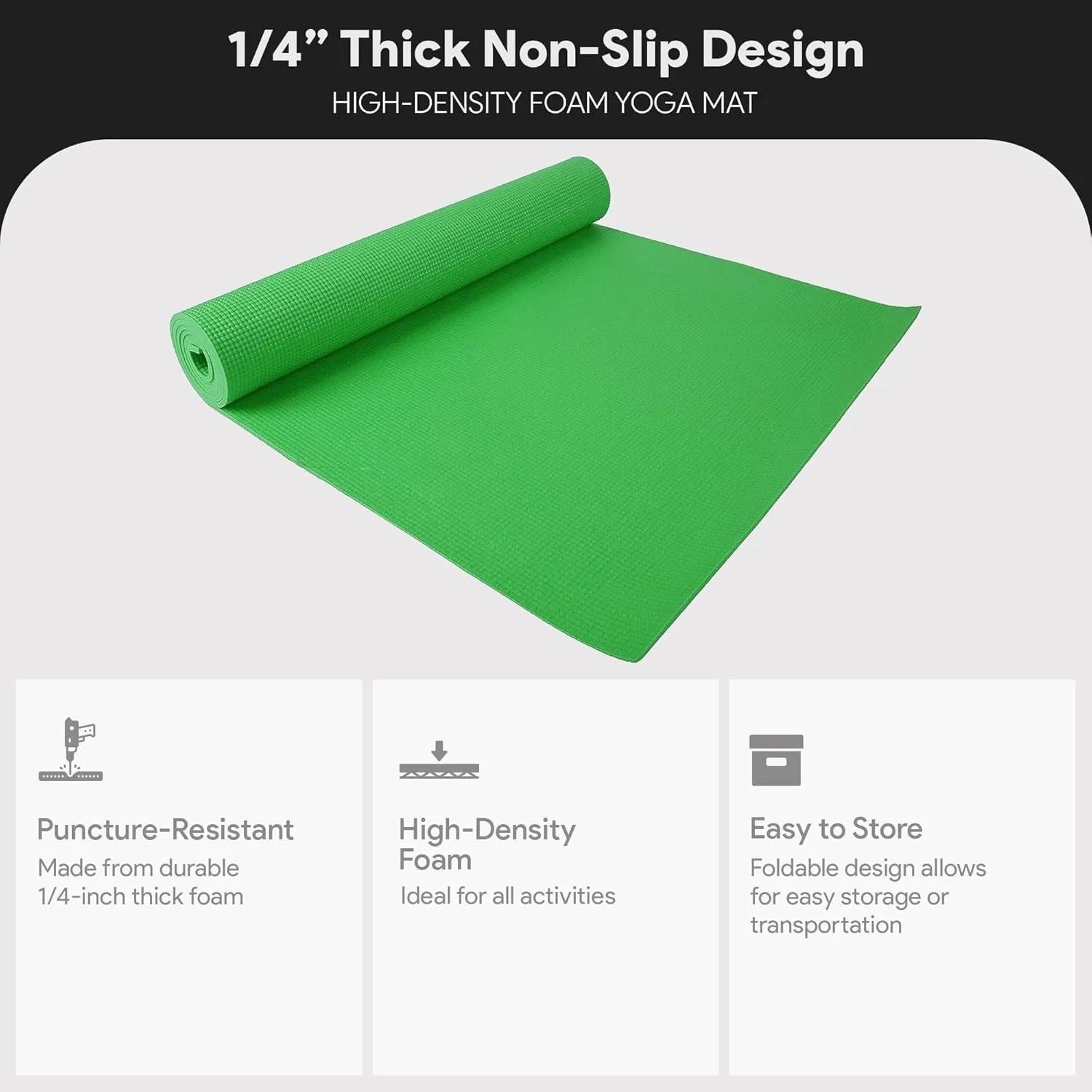 All Purpose 1/4-Inch High Density Anti-Tear Exercise Yoga Mat with Carrying Strap, Multiple Colors