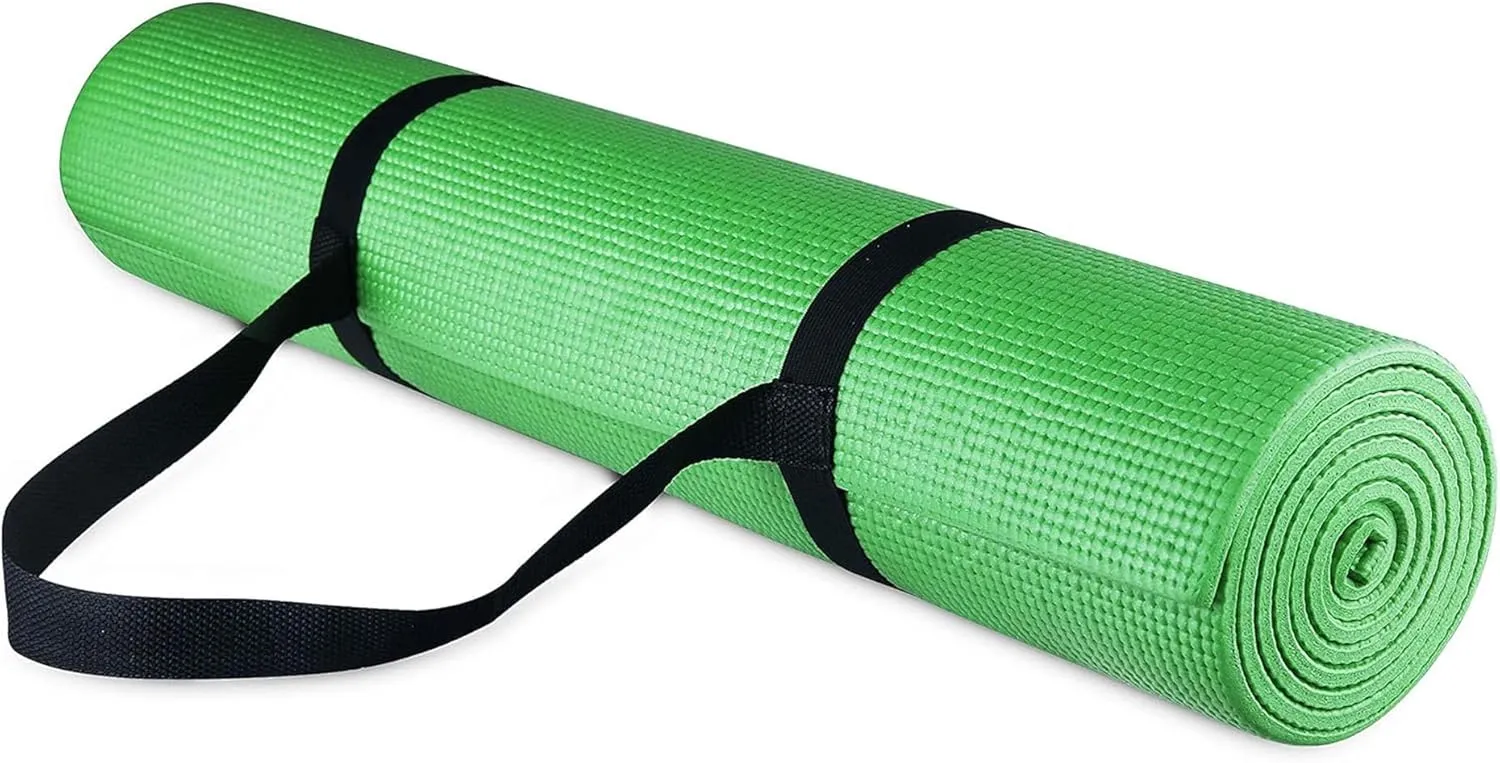 All Purpose 1/4-Inch High Density Anti-Tear Exercise Yoga Mat with Carrying Strap, Multiple Colors