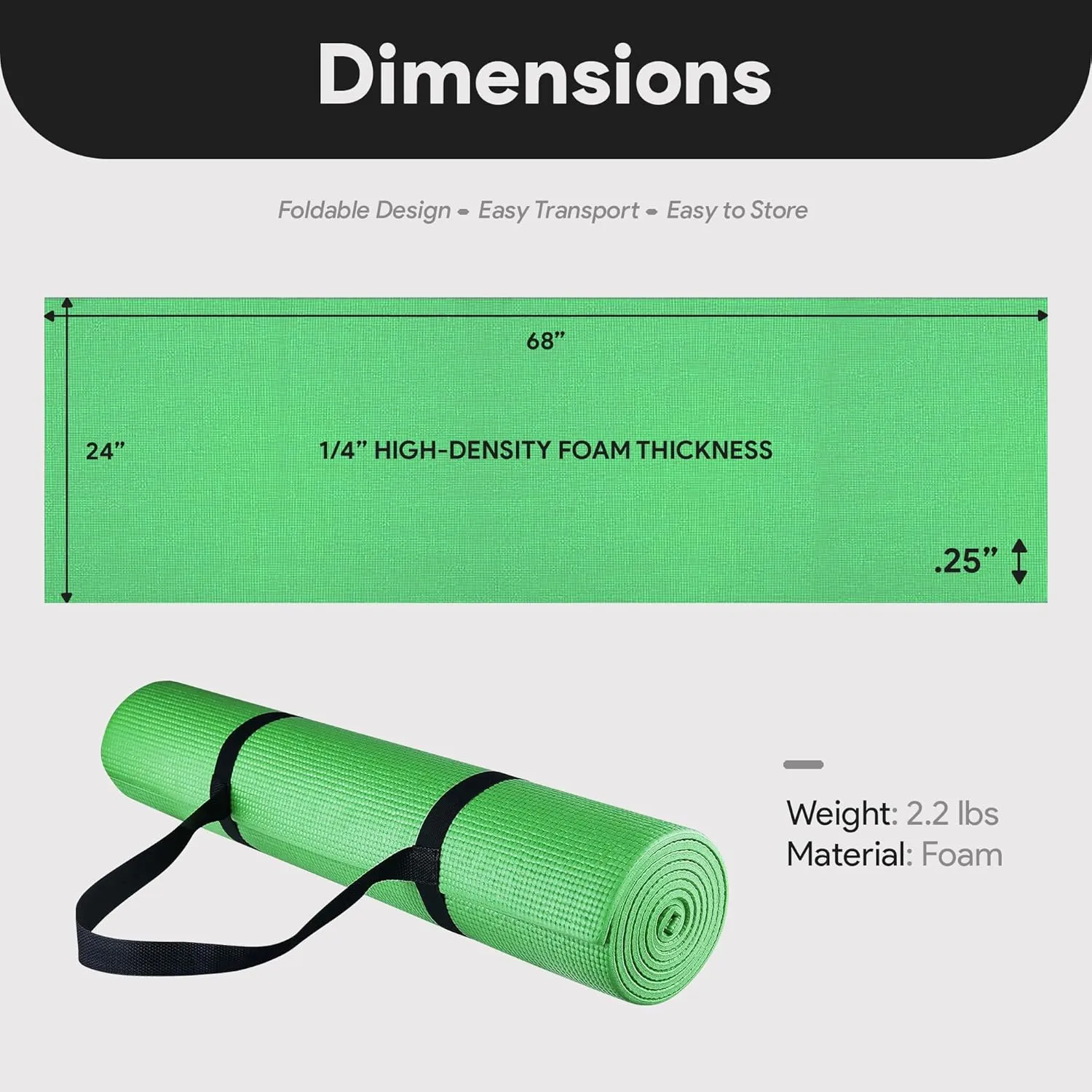 All Purpose 1/4-Inch High Density Anti-Tear Exercise Yoga Mat with Carrying Strap, Multiple Colors