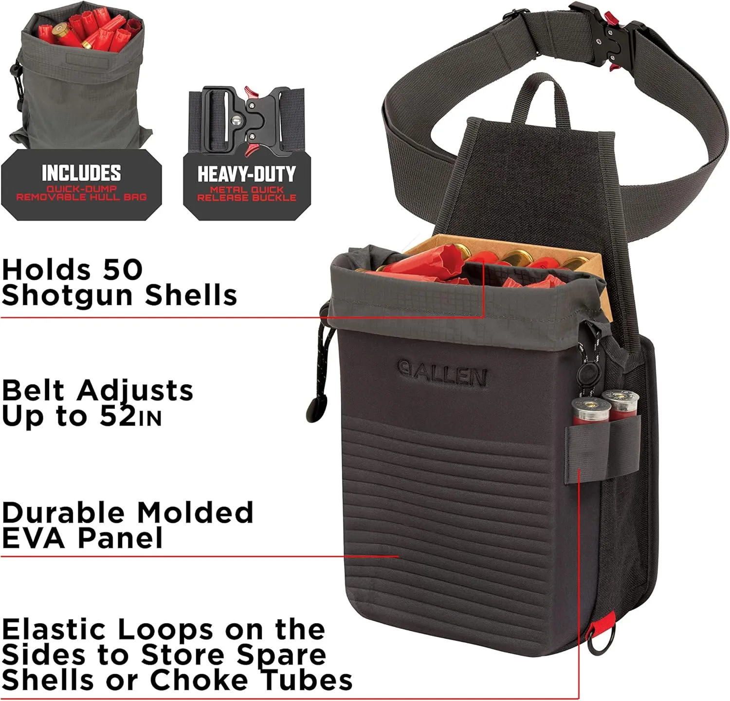 Allen CompanyAllen Company® Competitor Double Compartment Molded Shell Bag, Holds 50 Empty Hulls, Includes Quick Dump Removal Hull Bag and Heavy-Duty Release BuckleGray