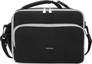 Amersun Boys Girls Lunch Bag, Black with Shoulder Strap, Polyester, Sponge, 10.2"L x 8.2"H x 0.43"W