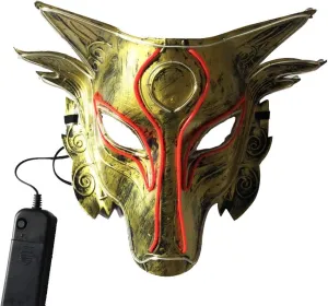 Amosfun Halloween Wolf LED Mask Wolf Head Light Up Mask Animal Costume Mask Halloween Cosplay Face Cover (Without Battery) Gold