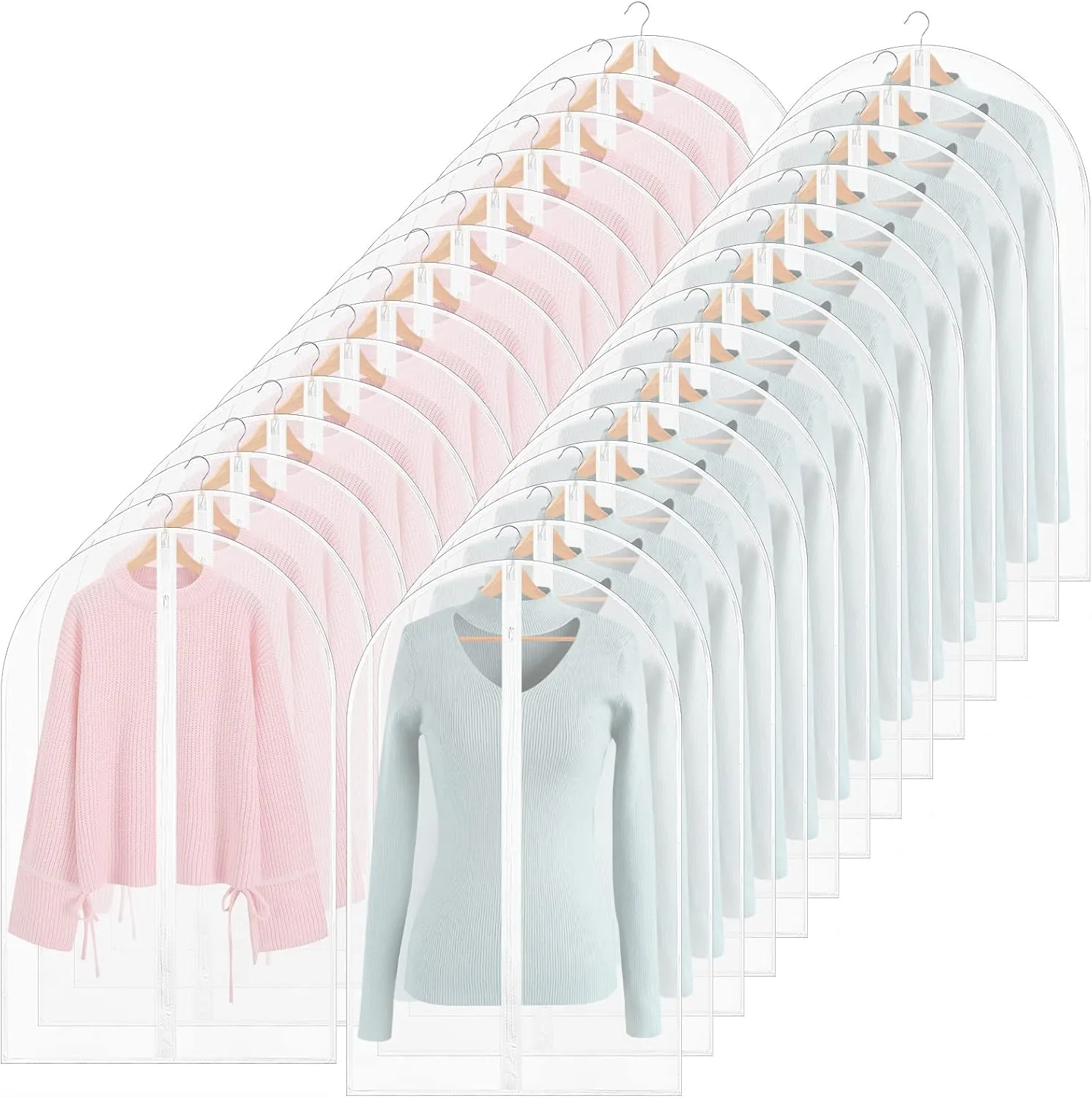 Amylove Set of 50 24'' x 32'' Clear Garment Bags Full Zipper Suit Bags Lightweight Clothes Cover for Hanging PEVA Protectors Breathable Dust Cover Plastic