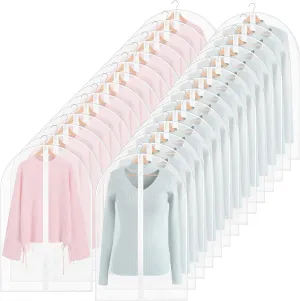 Amylove Set of 50 24'' x 32'' Clear Garment Bags Full Zipper Suit Bags Lightweight Clothes Cover for Hanging PEVA Protectors Breathable Dust Cover Plastic