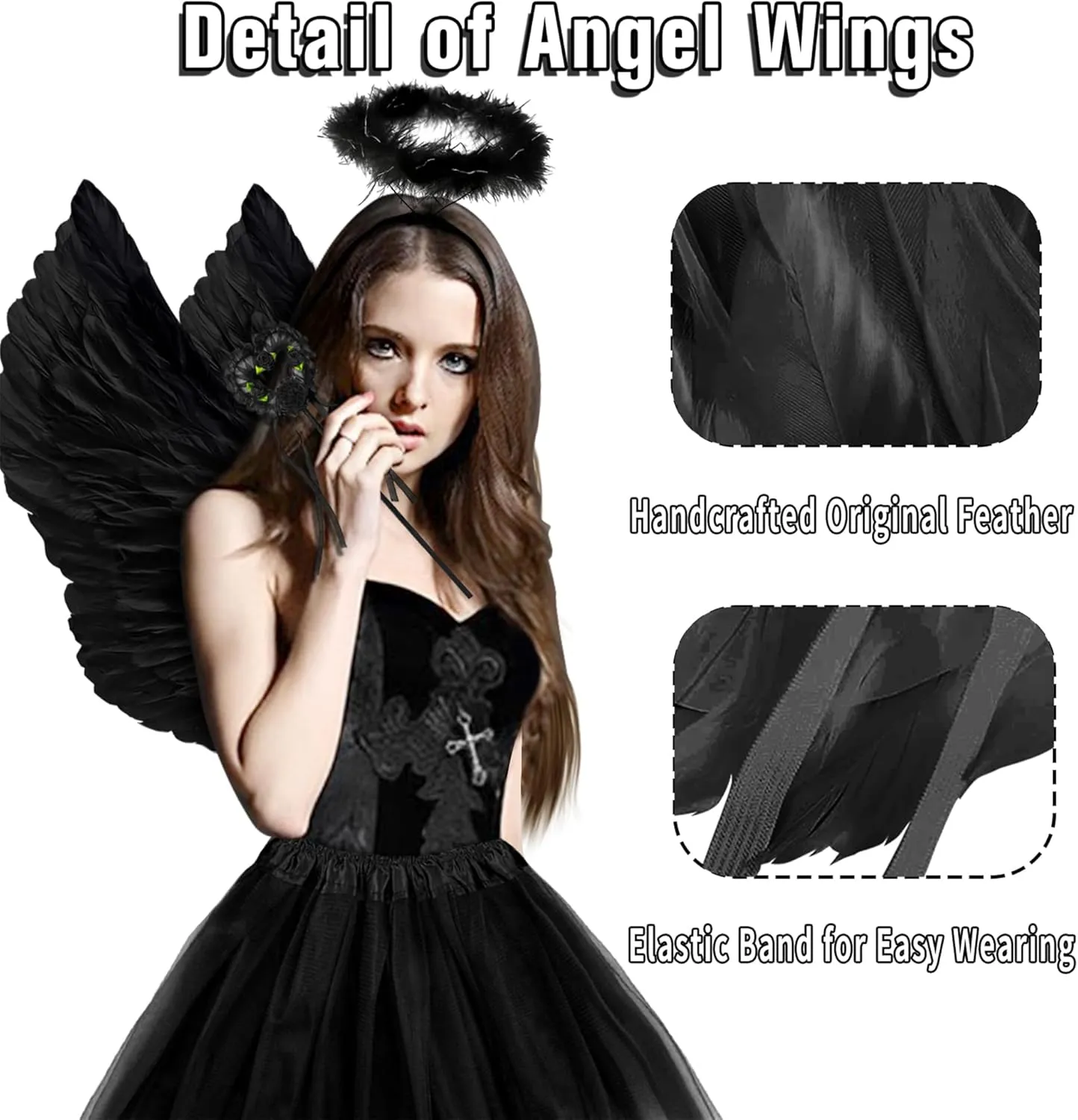 Angel Wings and Halo Wand Costume Accessories with Tulle Tutu Skirt for Women Girls Cosplay