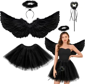 Angel Wings and Halo Wand Costume Accessories with Tulle Tutu Skirt for Women Girls Cosplay