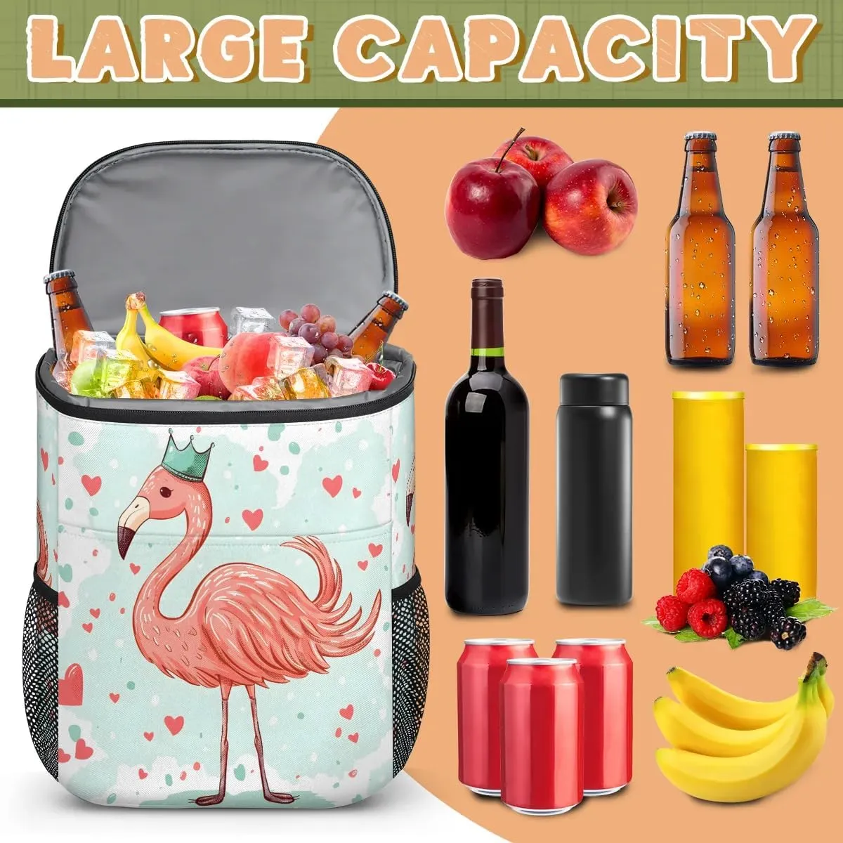 Animal Owl Eyes Backpack Cooler Leakproof Insulated Cooler Bag Beach Travel Camping Lunch Backpack for Men Women