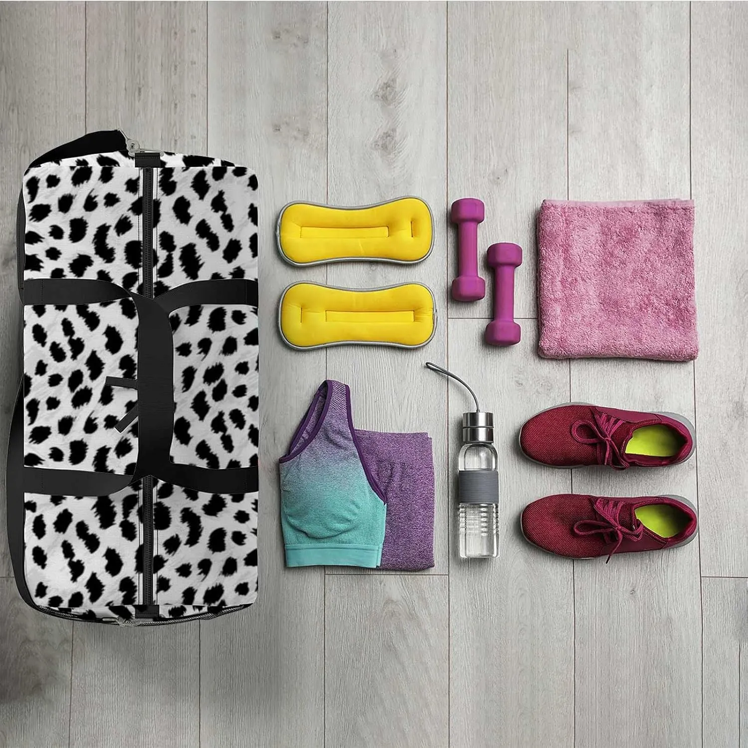 Animals Cheetah Spots Sports Duffel Bag Travel Gym Tote Bags Lightweight Durable Shoulder Strap Waterproof Polyester Outside Mesh Pocket Overnight Trip Duffel Bag for Women Men