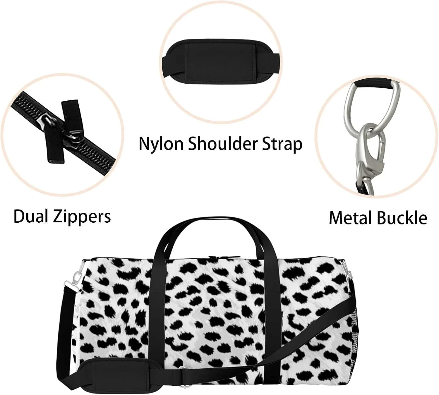 Animals Cheetah Spots Sports Duffel Bag Travel Gym Tote Bags Lightweight Durable Shoulder Strap Waterproof Polyester Outside Mesh Pocket Overnight Trip Duffel Bag for Women Men