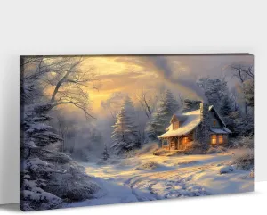 ANRUOXI Winter Canvas Wall Art for Living Room, Framed Landscape Canvas Wall Art, Winter Pictures Bathroom Wall Art Decor, Vintage Country Farmhouse Barn Wrapped Framed Painting Prints 12x18 Inch