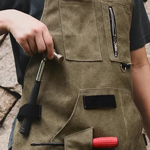 Anyhouz Gardening Apron Green Denim Canvas Outdoor Work Home Gardener Carpentry Carving Barbecue Men and Women Work Clothes