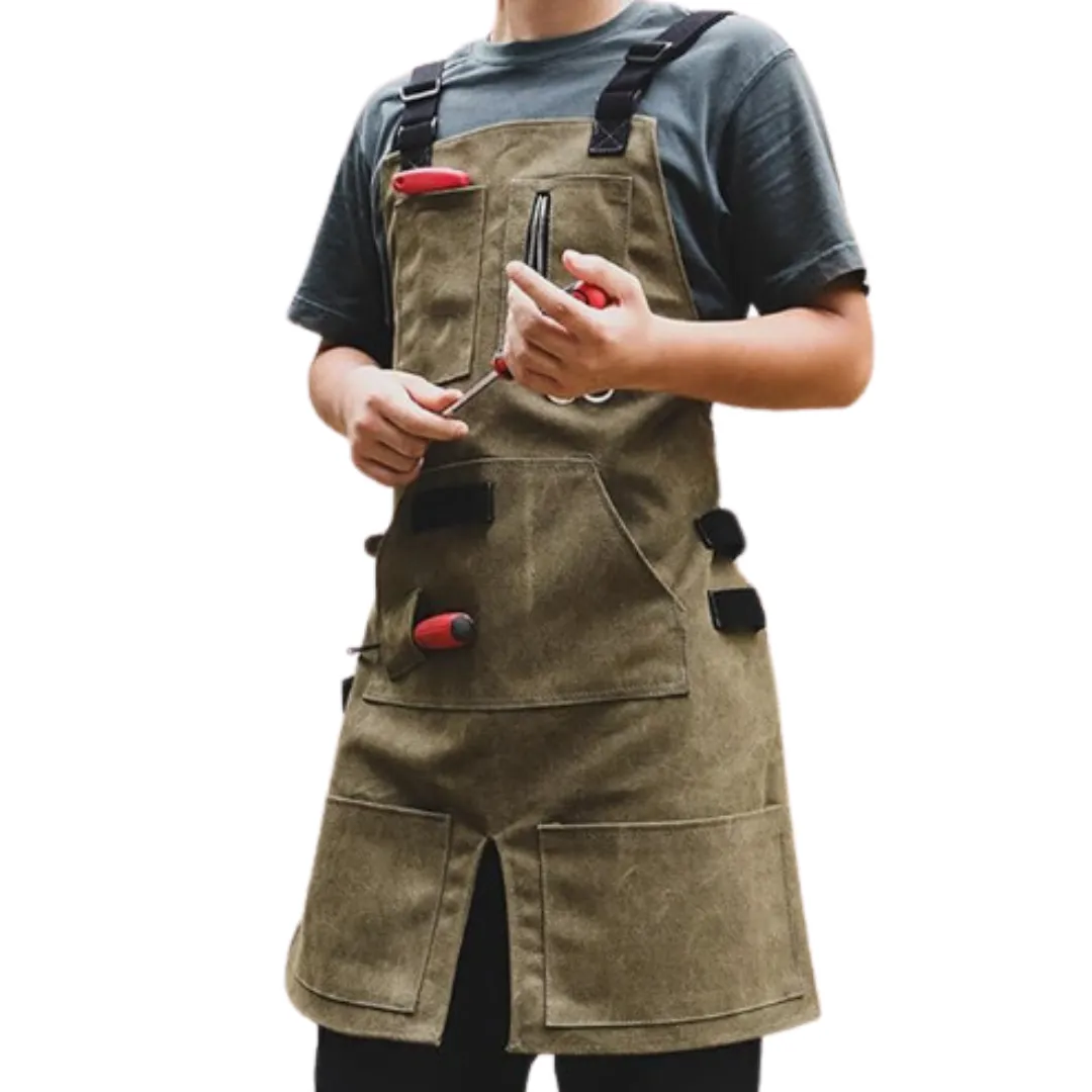 Anyhouz Gardening Apron Green Denim Canvas Outdoor Work Home Gardener Carpentry Carving Barbecue Men and Women Work Clothes