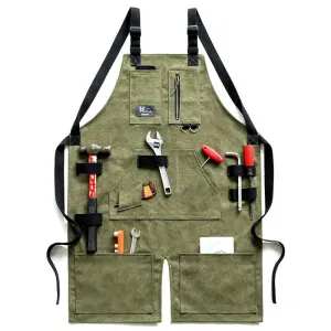 Anyhouz Gardening Apron Green Denim Canvas Outdoor Work Home Gardener Carpentry Carving Barbecue Men and Women Work Clothes