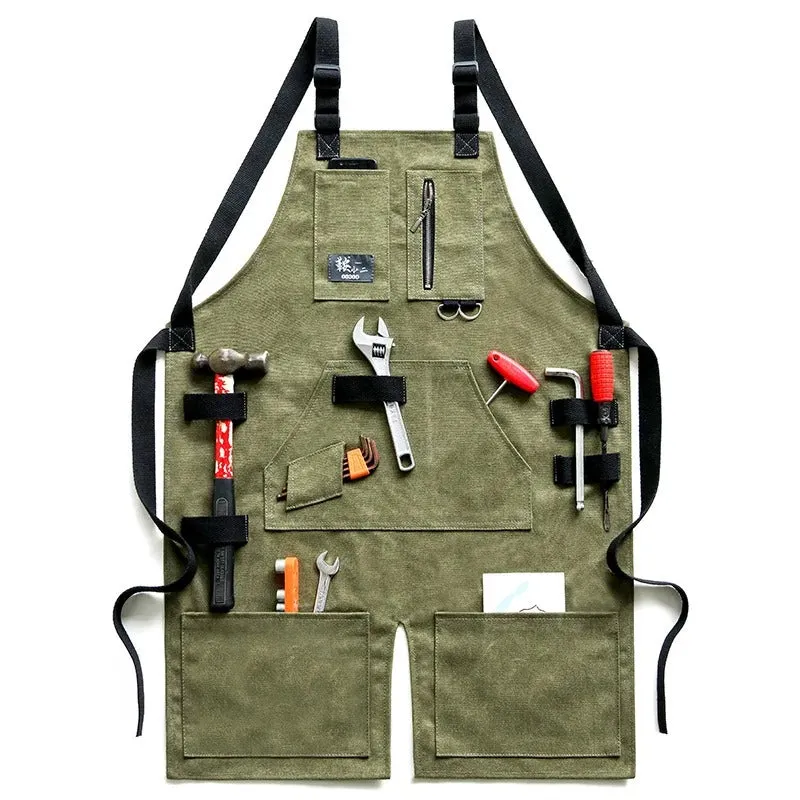 Anyhouz Gardening Apron Green Denim Canvas Outdoor Work Home Gardener Carpentry Carving Barbecue Men and Women Work Clothes