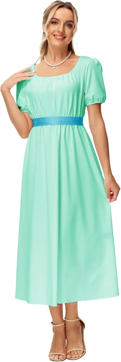AOBUTE Womens Regency Dress Halloween Costume Maxi Dresses with Satin Sash