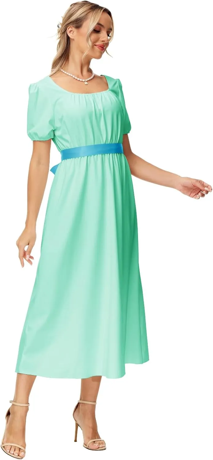 AOBUTE Womens Regency Dress Halloween Costume Maxi Dresses with Satin Sash