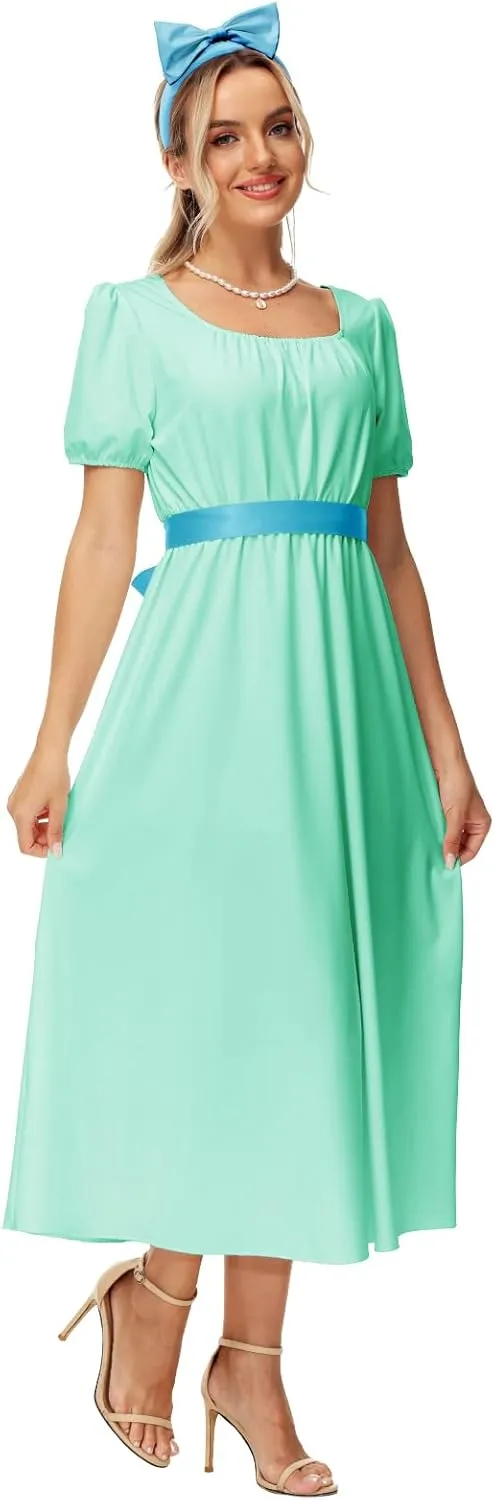 AOBUTE Womens Regency Dress Halloween Costume Maxi Dresses with Satin Sash