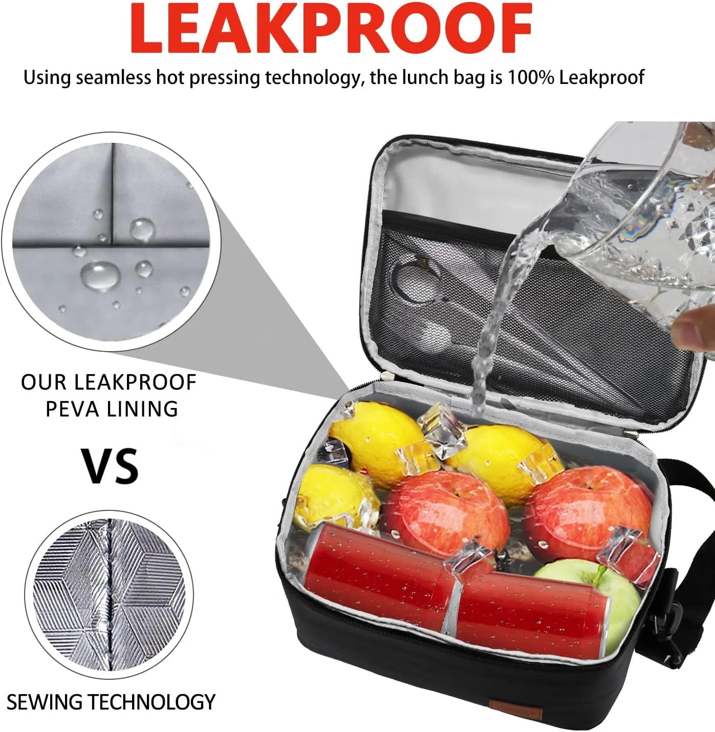 Aosbos Insulated Lunch Box for Men Women Leakproof Cooler Bag Reusable Lunch Tote Bag Adult Lunch Pail Thermal Lunch Boxes Bento Lunch Box Bag 7.5L Black