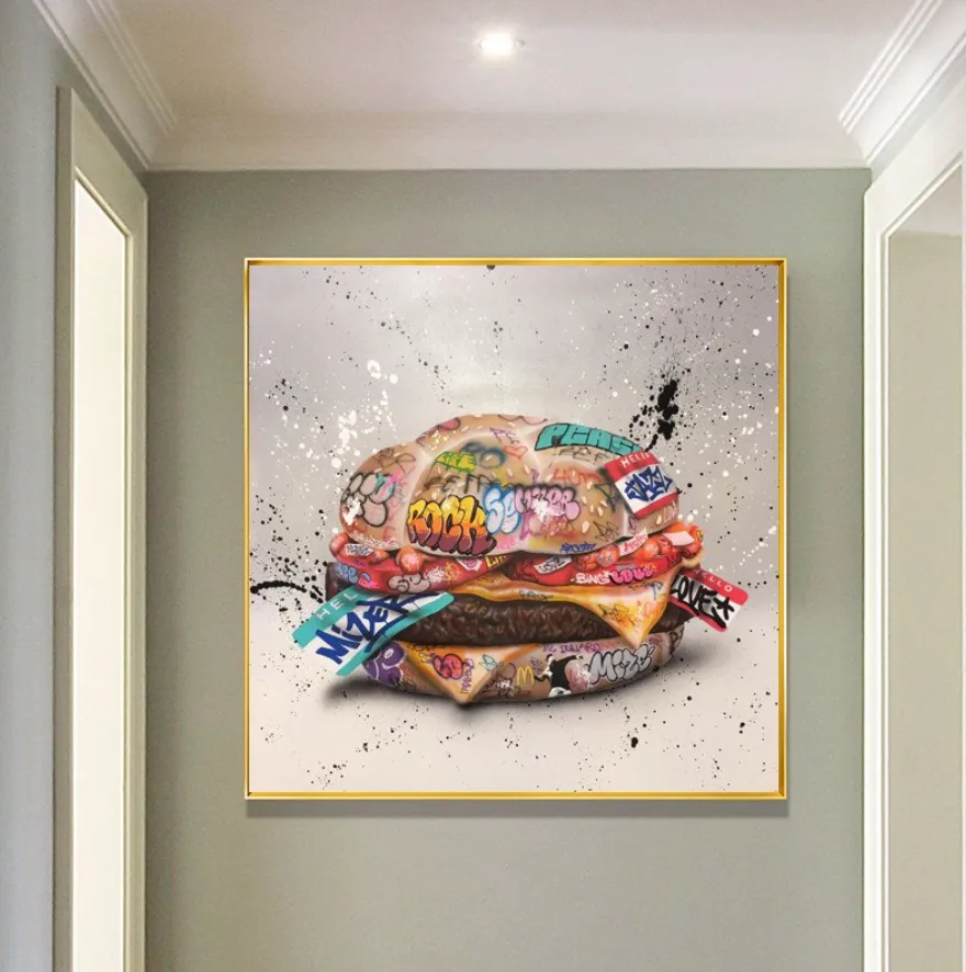 Arna's Luxury Painting Collection - Modern Burger Graffiti Canvas Painting