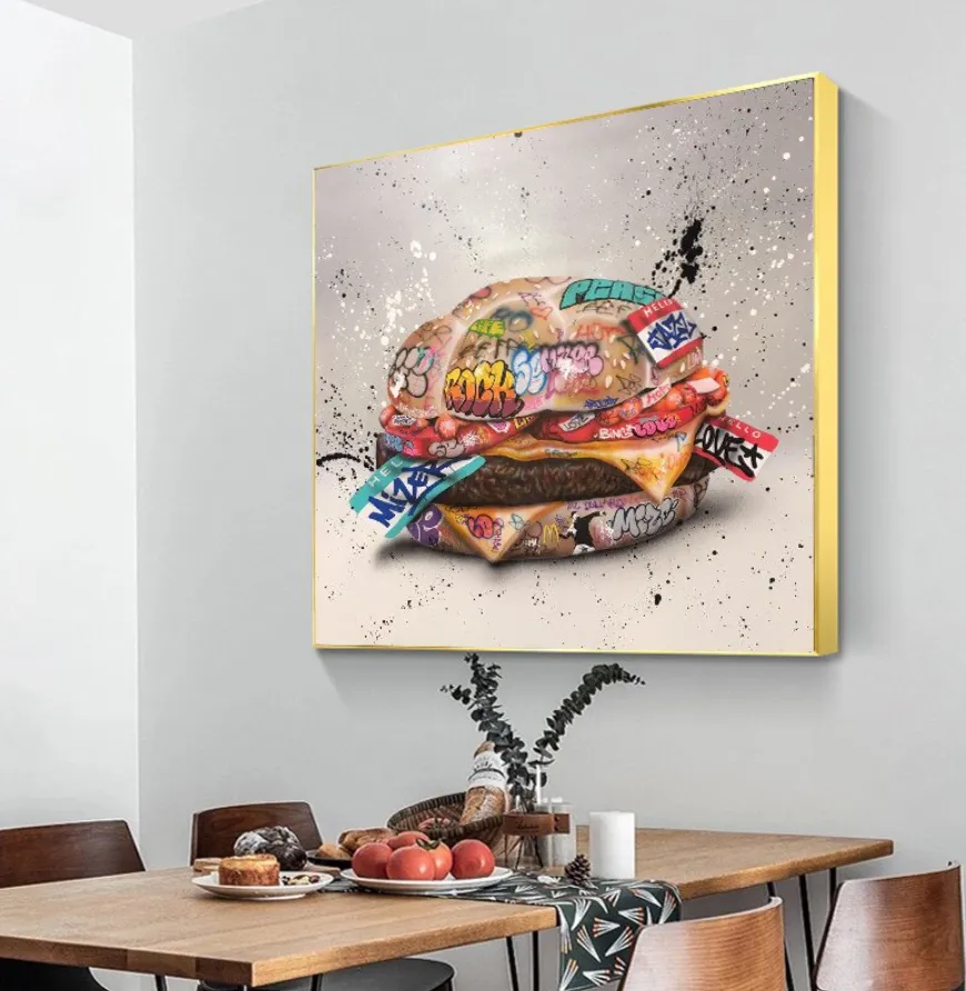 Arna's Luxury Painting Collection - Modern Burger Graffiti Canvas Painting