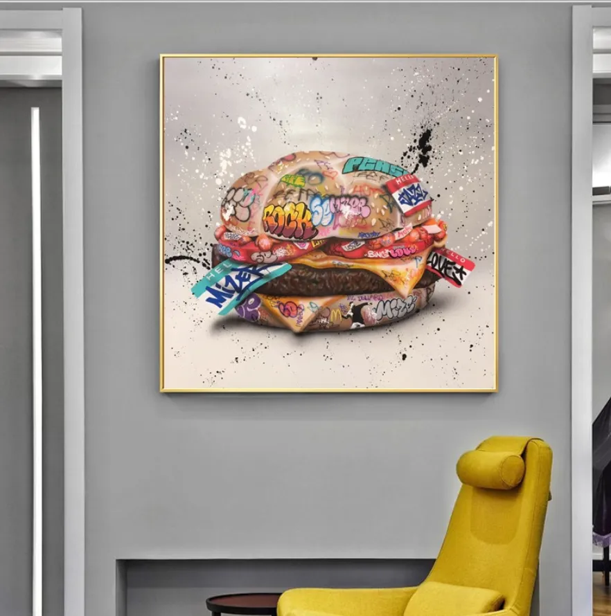 Arna's Luxury Painting Collection - Modern Burger Graffiti Canvas Painting