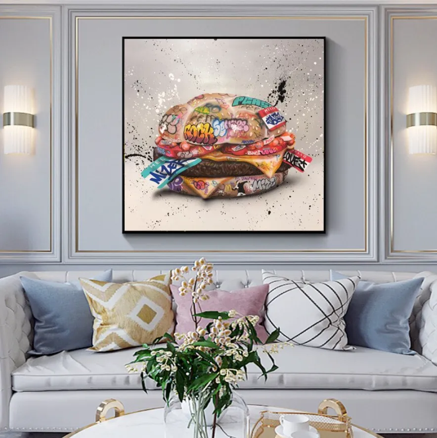 Arna's Luxury Painting Collection - Modern Burger Graffiti Canvas Painting